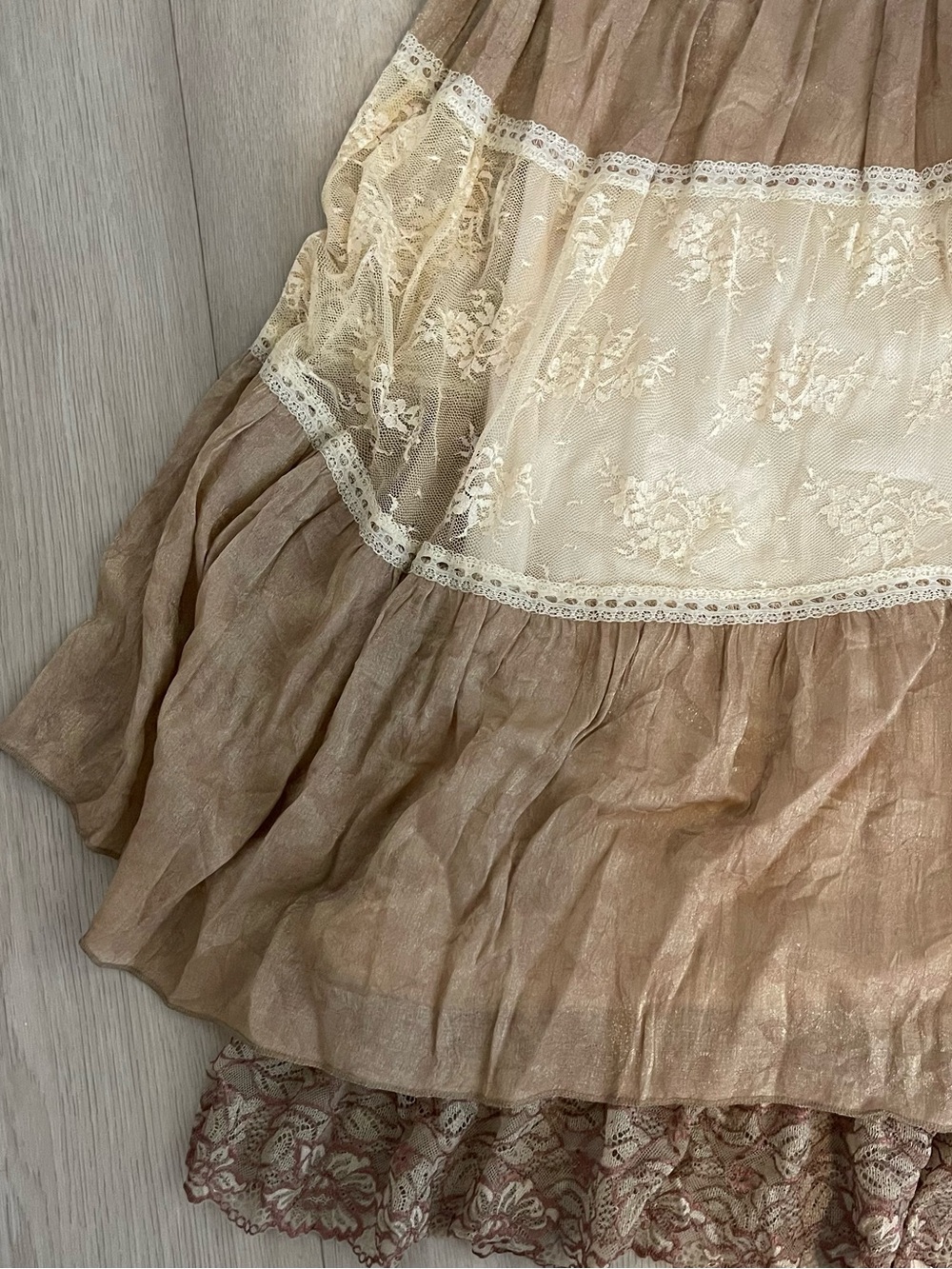 Tiered Lace Maxi Dress in Taupe and Cream - Picture 2 of 4